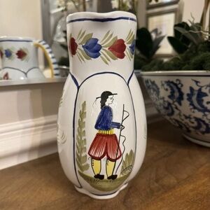 Vintage Henriot Quimper Faience Pitcher Hand-Painted Breton Man Floral France